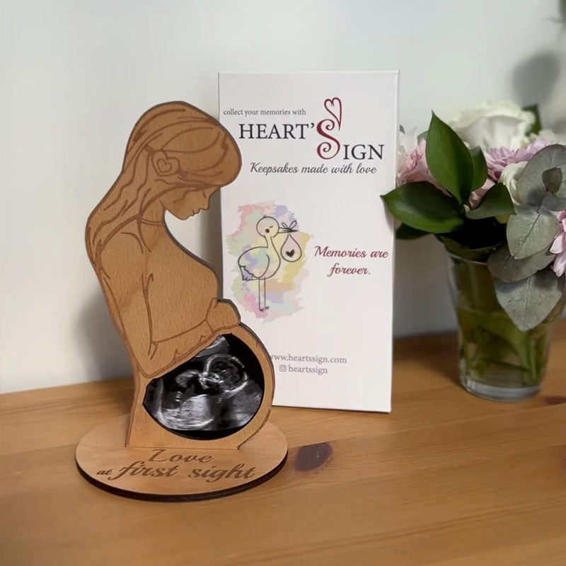 🤰 Love at First Sight – Personalized Wooden Sonogram Photo Frame
