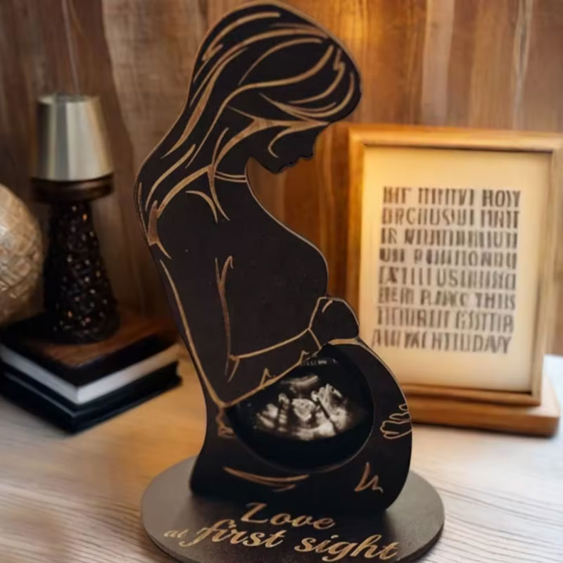 🤰 Love at First Sight – Personalized Wooden Sonogram Photo Frame
