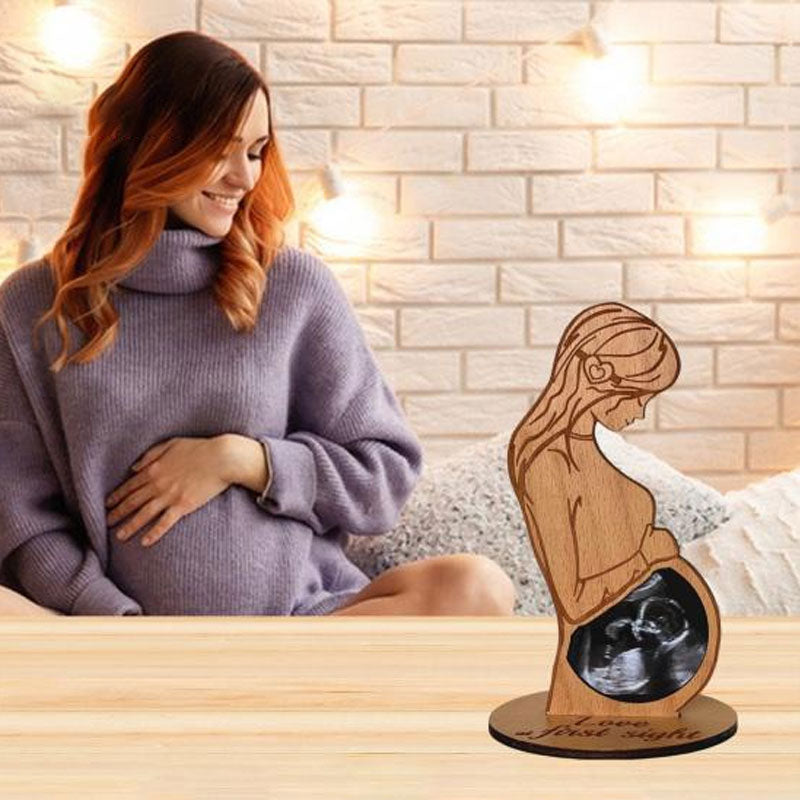 🤰 Love at First Sight – Personalized Wooden Sonogram Photo Frame