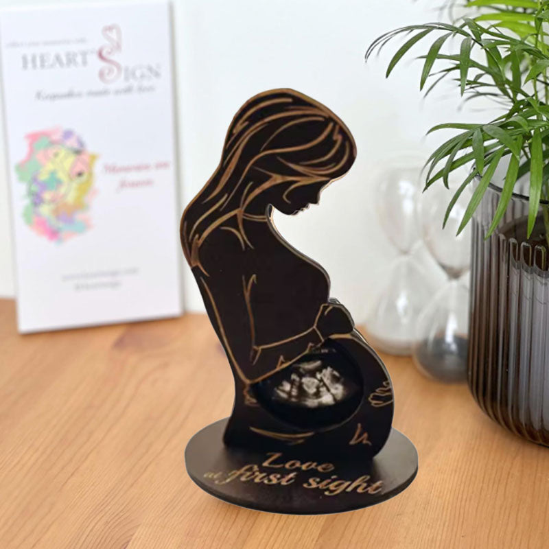 🤰 Love at First Sight – Personalized Wooden Sonogram Photo Frame